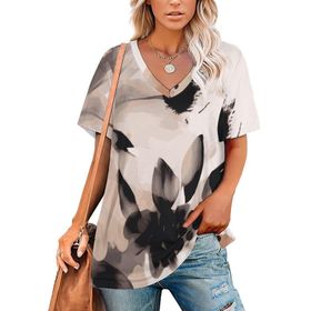 AILLOSA YH-78 Tamamı Baskılı V Yaka Kısa Kollu Kadın T-Shirt