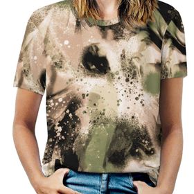 AILLOSA YH-79 Tamamı Baskılı Kısa Kollu Yuvarlak Yaka Kadın T-shirt