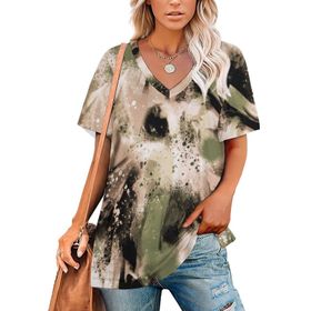 AILLOSA YH-79 Tamamı Baskılı V Yaka Kısa Kollu Kadın T-Shirt