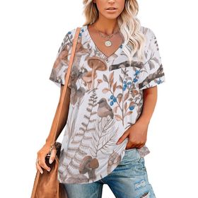 AILLOSA YH-81 Tamamı Baskılı V Yaka Kısa Kollu Kadın T-Shirt