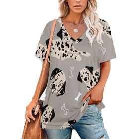 AILLOSA YH-84 Tamamı Baskılı V Yaka Kısa Kollu Kadın T-Shirt