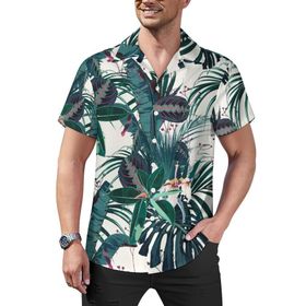 AILLOSA YH-90 Hawaii Çiçek Baskılı 3D Desen Kısa Kollu Erkek Gömlek
