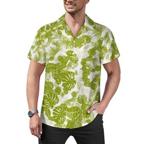AILLOSA YH-95 Hawaii Çiçek Baskılı 3D Desen Kısa Kollu Erkek Gömlek