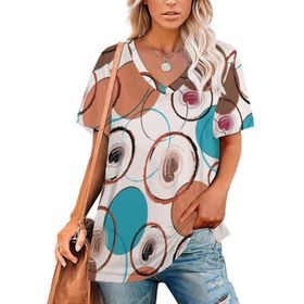 AILLOSA YH-98 Tamamı Baskılı Kısa Kollu V Yakalı Kadın T-shirt