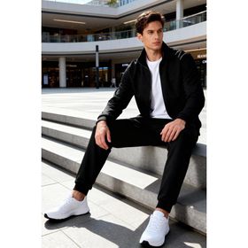 Air Jones 85198 Siyah Dik Yaka Fermuarlı Jogger Rahat Form Erkek Eşofman Takım