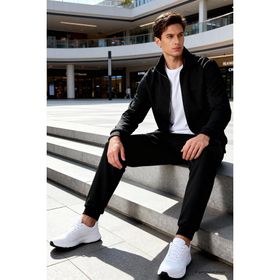 Air Jones 85198 Siyah Dik Yaka Fermuarlı Jogger Rahat Form Erkek Eşofman Takım
