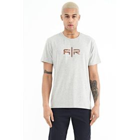 Air Jones 88206 Gri Melanj Yazı Baskılı O Yaka Standart Kalıp Erkek T-shirt