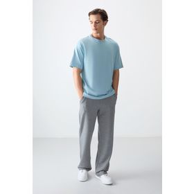 Air Jones 88353 Açık Mavi Kalın Yumuşak Dokulu Oversize Fit Basic Erkek T-Shirt