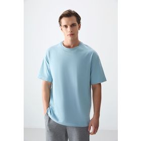 Air Jones 88353 Açık Mavi Kalın Yumuşak Dokulu Oversize Fit Basic Erkek T-Shirt
