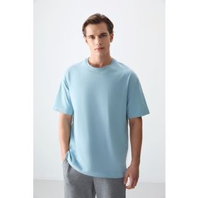 Air Jones 88353 Açık Mavi Kalın Yumuşak Dokulu Oversize Fit Basic Erkek T-Shirt