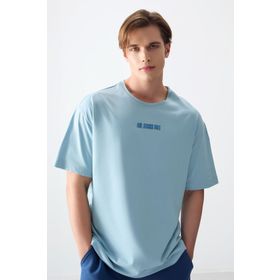 Air Jones 88354 Açık Mavi Kalın Yumuşak Dokulu Oversize Fit Baskılı Erkek T-Shirt