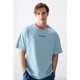 Air Jones 88354 Açık Mavi Kalın Yumuşak Dokulu Oversize Fit Baskılı Erkek T-Shirt