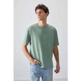 Air Jones 88354 Açık Yeşil Kalın Yumuşak Dokulu Oversize Fit Baskılı Erkek T-Shirt