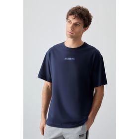 Air Jones 88354 Lacivert Kalın Yumuşak Dokulu Oversize Fit Baskılı Erkek T-Shirt