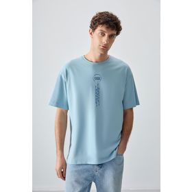 Air Jones 88355 Açık Mavi Kalın Yumuşak Dokulu Oversize Fit Baskılı Erkek T-Shirt