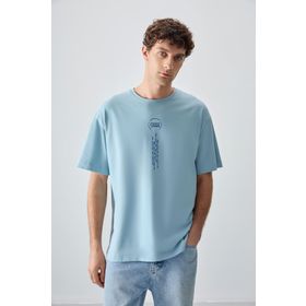 Air Jones 88355 Açık Mavi Kalın Yumuşak Dokulu Oversize Fit Baskılı Erkek T-Shirt