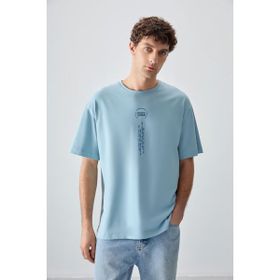 Air Jones 88355 Açık Mavi Kalın Yumuşak Dokulu Oversize Fit Baskılı Erkek T-Shirt