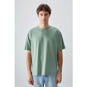 Air Jones 88355 Açık Yeşil Kalın Yumuşak Dokulu Oversize Fit Baskılı Erkek T-Shirt