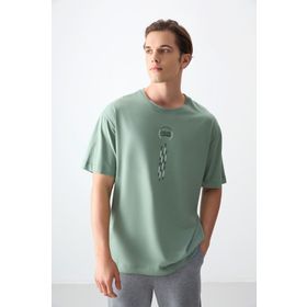 Air Jones 88355 Açık Yeşil Kalın Yumuşak Dokulu Oversize Fit Baskılı Erkek T-Shirt