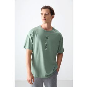Air Jones 88355 Açık Yeşil Kalın Yumuşak Dokulu Oversize Fit Baskılı Erkek T-Shirt