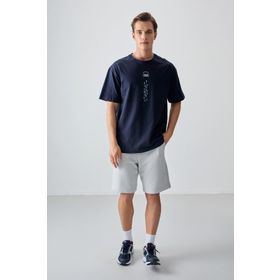 Air Jones 88355 Lacivert Pamuk Kalın Yumuşak Dokulu Oversize Fit Baskılı Erkek T-Shirt