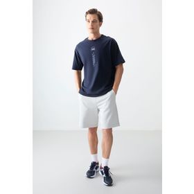 Air Jones 88355 Lacivert Pamuk Kalın Yumuşak Dokulu Oversize Fit Baskılı Erkek T-Shirt