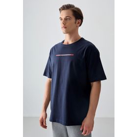 Air Jones 88358 Lacivert Kalın Yumuşak Dokulu Oversize Fit Baskılı Erkek T-Shirt
