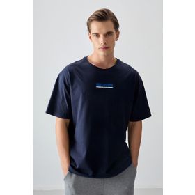Air Jones 88359 Lacivert Kalın Yumuşak Dokulu Oversize Fit Baskılı Erkek T-Shirt