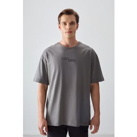 Air Jones 88361 Koyu Gri Kalın Yumuşak Dokulu Oversize Fit Baskılı Erkek T-Shirt