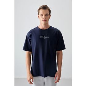 Air Jones 88361 Lacivert Kalın Yumuşak Dokulu Oversize Fit Baskılı Erkek T-Shirt