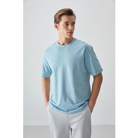 Air Jones 88377 Açık Mavi Pamuklu Kalın Yumuşak Dokulu Oversize Fit Basic Erkek T-Shirt
