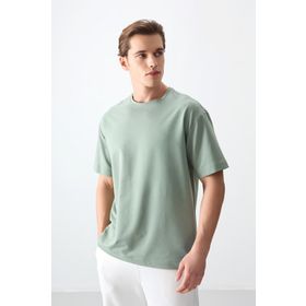 Air Jones 88377 Açık Yeşil Pamuklu Kalın Yumuşak Dokulu Oversize Fit Basic Erkek T-Shirt