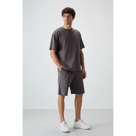 AIR JONES Fiesta Lacivert Pamuklu Kalın Yumuşak Dokulu Oversize Fit Basic Erkek Şort Takım