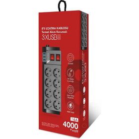 Airstorr 2 m 3'lü USB Termal Akım Korumalı Priz
