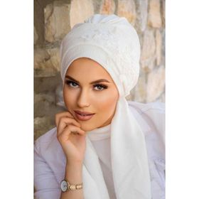 Aişe Tesettür 60101 Beyaz Dantel Nakışlı Atkılı Abiye