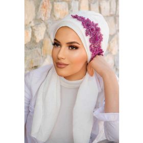 Aişe Tesettür Beyaz Nakışlı Atkılı Abiye Bone
