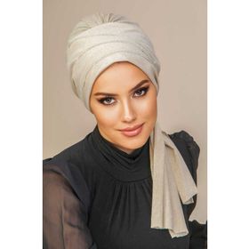 Aişe Tesettür Ekru Taşlı Atkılı Abiye Bone