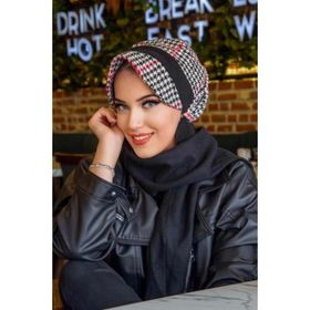 Aişe Tesettür Kırmızı Kazayağı Desen Tesettür Şapka