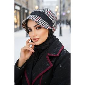 Aişe Tesettür Kırmızı Kazayağı Desen Tesettür Şapka