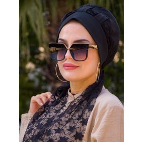 Aişe Tesettür Siyah Dantel Fularlı Bone