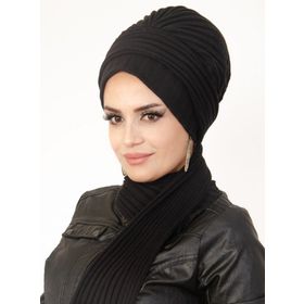 Aişe Tesettür Siyah Fitilli Atkılı Bone