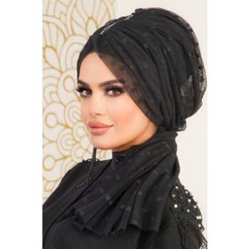 Aişe Tesettür Siyah Puanlı Taşlı Abiye Bone