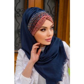 Aişe Tesettür Taba Lacivert Etnik Desen Büzgülü Hazır Şal