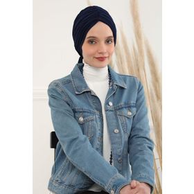 Aisha's Design B-1 Lacivert Büzgülü Penye Bone