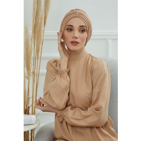 Aisha's Design B-13 Sütlü Kahve Pileli Penye Bone