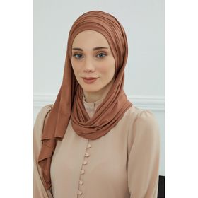 Aisha's Design BT-1 Koyu Kahverengi Büzgülü Penye Boneli Şal