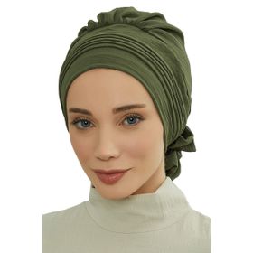 Aisha's Design HT-31 Haki Yeşili Aerobin Kumaş Hazır Türban