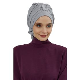 Aisha's Design HT-90 Gri Aerobin Kumaş Hazır Türban