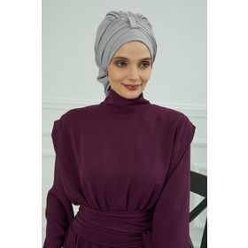 Aisha's Design HT-90 Gri Aerobin Kumaş Hazır Türban