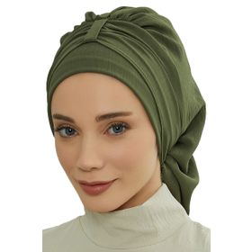 Aisha's Design HT-90 Haki Yeşili Aerobin Kumaş Hazır Türban
